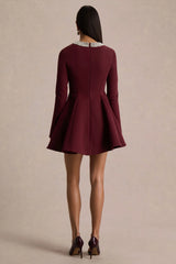 Eletta | Burgundy Embellished High-Neck Mini Dress