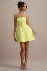 Anniston | Lemon Bandeau Tailored Button Mini Dress