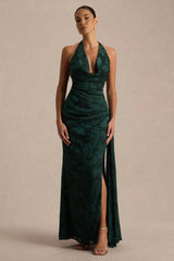 Talula | Dark Green Extreme Plunge-Neck Maxi Dress With Sash And Front-High Split