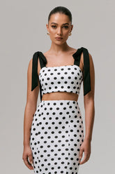 Phoebe | Black & White Polka Dot Crop Top With Tie Straps Tie
