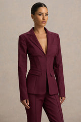 Unbeaten | Burgundy Fitted Corset Blazer Jacket