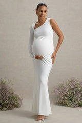 Oh Baby | White Maternity One Shoulder Bodycon Maxi Dress