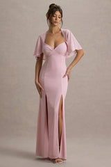 Stila | Pale Pink Plunge-Neck Maxi Dress With High Front Split