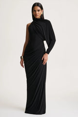 Aphra | Black High-Neck Maxi Dress With Cape-Sleeve