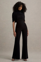 Isoline | Black Twist Cape Flared-Leg Jumpsuit