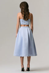 Iris | Blue Satin Pleated Midi Skirt