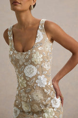 Moonshine | Floral Sequin Hand-Embellished Square-Neck Mini Dress