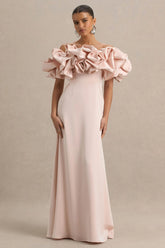 Allie | Pale Pink Puff Bardot Maxi Dress