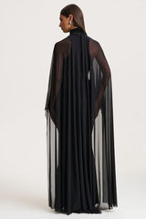 Adoring | Black Velvet High-Neck Maxi Dress With Cape