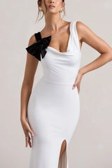 A Catch | White Cowl-Neck Split Maxi Dress With Bow