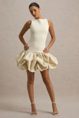 Tamie | Stone Boat-Neck Ruffled Mini Dress