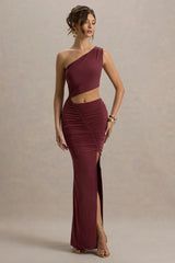 Sena | Burgundy Asymmetric Maxi Dress With Cut Out Details