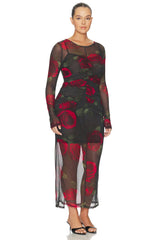 Mesh Ruched Maxi Dress