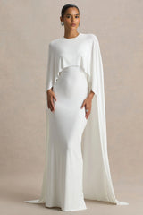 Padma | White Draped Maxi Dress With Cape Sleeves