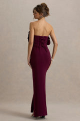 Set The Bar | Plum Ruffled Strapless Split Maxi Dress