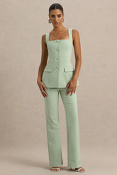 Aceline | Light Green Square-Neck Tailored Jumpsuit