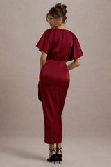 Mika | Port Satin Short-Sleeve Wrap Midi Dress