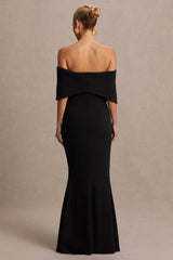 Libra | Black Bow Bardot Maternity Maxi Dress