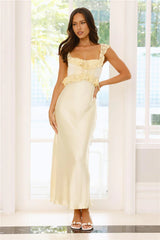 Waltzing In Romance Satin Maxi Dress Yellow