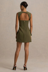 Mollie | Khaki Square-Neck Tailored Micro Mini Dress