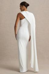 Dawn | Cream High-Neck Maxi Dress With One Long-Sleeve And Cape