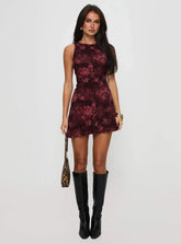 Vivre Mini Dress Burgundy Paisley Tall