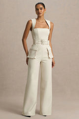 Solice | Cream Square-Neck Tailored Jumpsuit