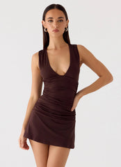 Cherry Sky Mini Dress - Chocolate