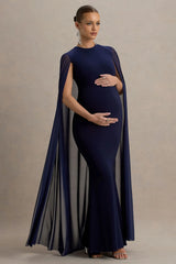 Currant | Navy High-Neck Maternity Maxi Dress With Cape
