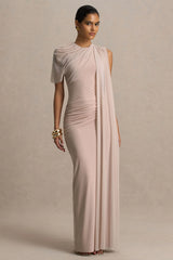 Brenda | Champagne Maxi Dress With Mesh Cape And Sash