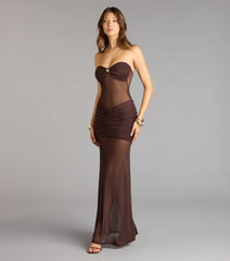 Midnight Mirage Mesh Strapless Maxi Dress