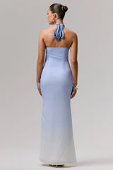 Sharni | Blue Ombre Chiffon Halter-Neck Maxi Dress