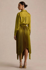Naxos | Olive Satin Maxi Shirt Dress