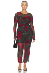 Mesh Ruched Maxi Dress