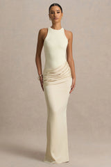 Akari | Champagne High-Neck Maxi Dress With Satin Skirt