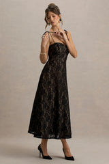 Sheridan | Black Lace Sweetheart Midi Dress With Backless Detail