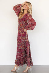Bowman Deep V Maxi Dress | Burgundy Multi