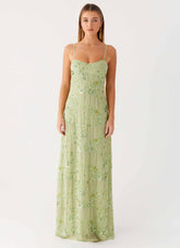 Celandine Beaded Maxi Dress - Lime