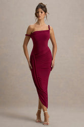 Angelique | Burgundy Twisted Asymmetric Maxi Dress
