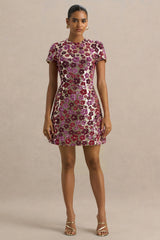 Eira | Pink Floral Sequin Crew-Neck Mini Dress