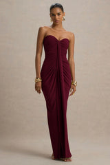 Ali | Burgundy Sweetheart Ruched Wrap Maxi Dress