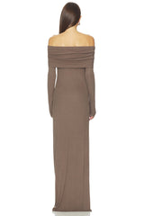 Silk Rib Off Shoulder Fluid Dress