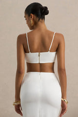 Una | White Ruched Cowl-Neck Crop Top