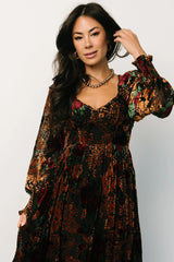 Marlow Velvet Embossed Dress | Black Multi