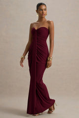 Ali | Burgundy Sweetheart Ruched Wrap Maxi Dress