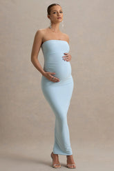 Juniper | Powder Blue Strapless Maternity Maxi Dress