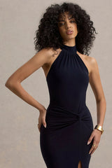 Sable | Navy Halter-Neck Twist Maxi Dress