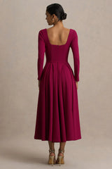 Alison | Burgundy Square-Neck A-Line Midi Dress