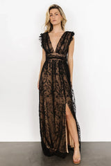 Arlene Shimmer Gown | Black + Nude
