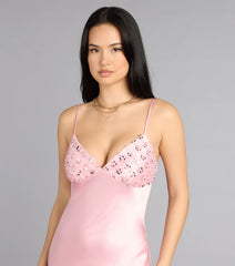 Ruby Satin Low Back Column Formal Dress